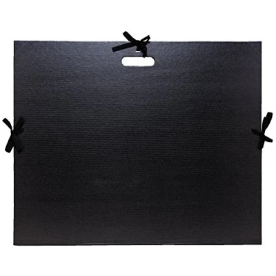 Image of Exacompta Ref 538900UNISE Kraft Portfolio with Fabric Ribbons and Handle 590 x 720mm in Size, Suitable for Documents Up To 500 650mm, Elastic Straps &amp; Integrated Black