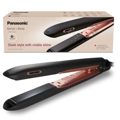 Image of Panasonic EH HS99 Nanoe Ceramic Hair Straightener for Improved Shine with Temperature Control (Black/Rose Gold)