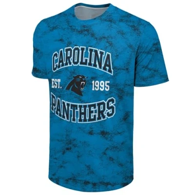 Image of FOCO NFL Men&#039;s Officially Licensed Established Wordmark Camo Performance Throwback Team Color Crewneck T Shirt, Carolina Panthers Blue, S