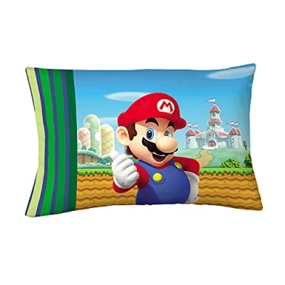 Image of Franco Kids Bedding Super Soft Microfiber Reversible Pillowcase, 20 in x 30 in, Mario