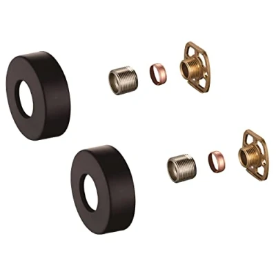 Image of KINGBATH™ Bar Valve Fixing Kits Brackets With Round SS Matt Black Cover Shrouds Escutcheons 3/4 Inch Connections BSP 15mm Wall Mounted Fast Fix Kit Bracket for Thermostatic Shower Mixer Tap