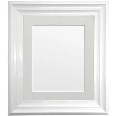 Image of FRAMES BY POST Firenza White Picture Photo Frame with Light Grey Mount Plastic Glass 12&quot;x10&quot; Pic Size 10&quot;x8&quot;