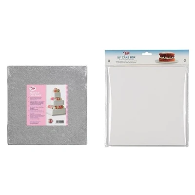 Image of Tala Cake Box and drum Pack, 10&quot; Square extra thick Board with a 10 Inch White Box, the Ideal solution for transporting freshly baked goods