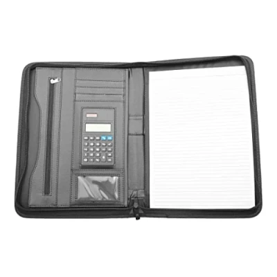 Image of House Of Leather Portfolio Case with Calculator and Removable A4 Writing Pad Black