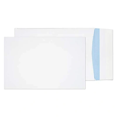 Image of Blake Purely Packaging 381 x 254 25 mm 140 gsm Gusset Pocket Peel &amp; Seal Envelopes (12201) White Pack of 125