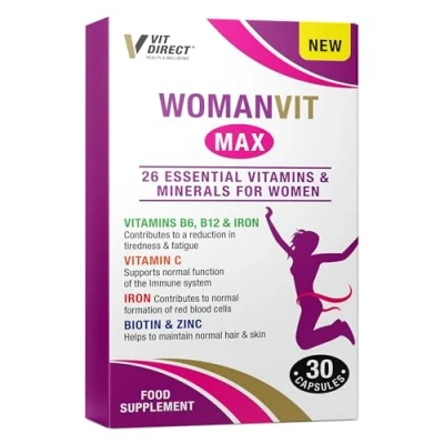 Image of VIT Direct Woman Max Capsules 30 with Vitamin C, Iron, Biotin, Zinc, B6 &amp; B12 Contains 26 Vitamins Minerals Womens Multivitamins Complete Nutritional Support