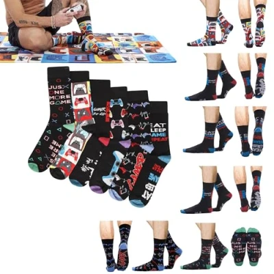 Image of Soxy Kids Gamer For Life Socks 6 Pairs Assorted Gaming Controller Designs Black with Colour Heel and Toe UK Size 9 12