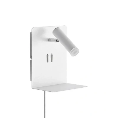 Image of Lucande LED wall spotlight Zavi, white, plug, shelf, USB