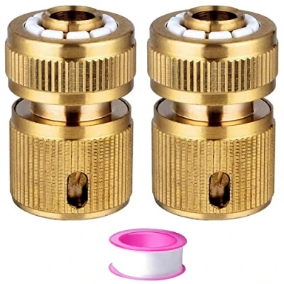 Image of 2PCS Brass Hose Connector End Quick Connect Fitting 1/2&quot; Pipe Tap Adaptors Connectors for Watering,Gardening, Car Washing (Quick Connector)