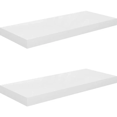 Image of vidaXL Floating Wall Shelves, High Gloss White, Honeycomb MDF and Metal, Invisible Mounting, 2 pcs set for Living room, Bedroom, Office