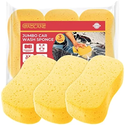 Image of GADLANE Jumbo Car Wash Sponges 3 Pack Super Absorbent Sponge Set for Exterior &amp; Window Washing Non Scratch Large Microfibre Mesh Cleaning Of
