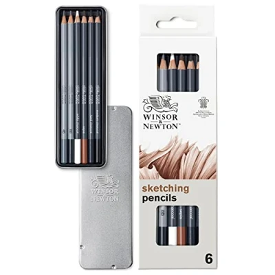 Image of Winsor &amp; Newton Studio Collection Sketching Pencils, Set of 6 Graphite (4B 8B) and Charcoal Professional Quality for Artists, Sketching, Shading Drawing