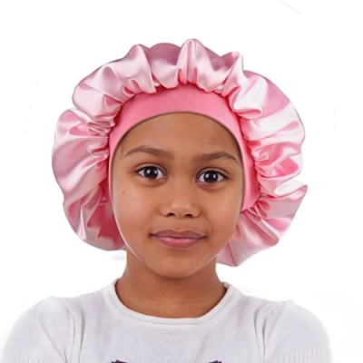 Image of Sleep Cap for Kids Satin Hair Scarf Girls Night Head Wraps Bonnet Beauty Floral Silk Nightcap Multifunctional Headwear