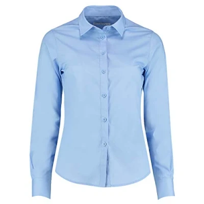 Image of Kustom Kit Tailored Long Sleeve Poplin Shirt 10 Light Blue