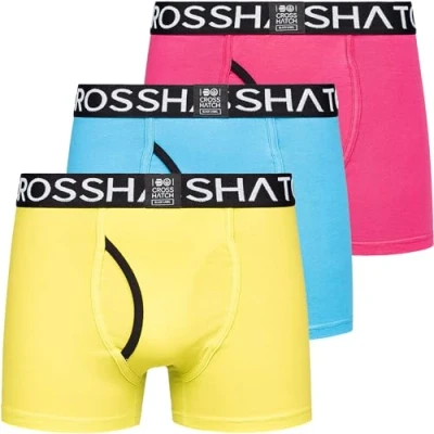 Image of Crosshatch Mens Everyday Essential Multipack 3 Pack Boxer Jersey Shorts Underwear Gift Set, Trioglow Bright Pack, S
