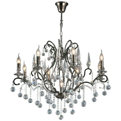 Image of Pescara Pendant Round 9 Light E14 Black Chrome/Crystal