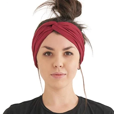 Image of Womens Plain Boho Turban Headband Fashion Headwrap Yoga Hairband Twist Knot Gym Hair Band Maroon