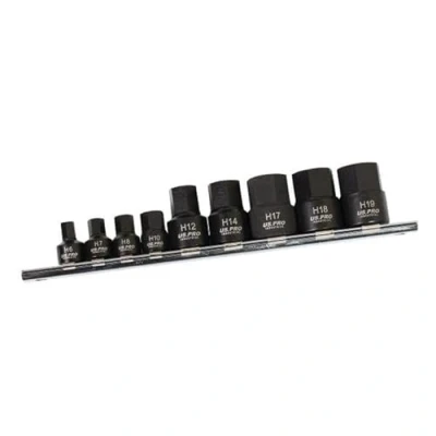 Image of US PRO INDUSTRIAL 9pc 1/4&quot; 3/8&quot; DR Stubby Impact Hex Allen Key Bit Sockets Set 3863