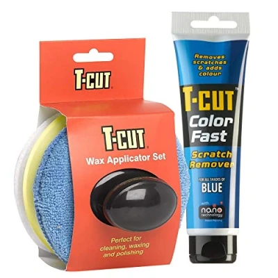 Image of T Cut Colour Fast Blue Car Wax Polish Scratch Remover Enhancer 150g plus a Applicator Set with Handle * 6 Colours Available