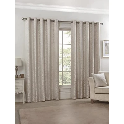 Image of Emma Barclay Eden Lined Eyelet Jacquard Curtains in Cream Width 66 x Drop 90&quot; (168 228cm)