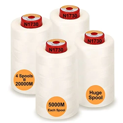 Image of New brothread 28 Options 4 Large Cones of 5000M Each All Purpose Polyester Sewing Thread 40S/2 (Tex27) for Sewing, Quilting, Piecing, Serger and Overlock Natural