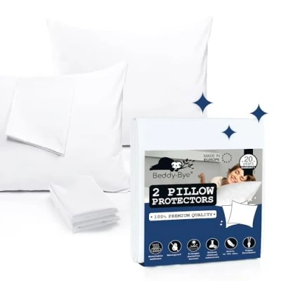 Image of Zipped Pillow Covers Protectors 60x60 cm 2 Pack with Zip by Beddy Bye® Waterproof, Breathable and Hypoallergenic Oeko Tex Certified Case Cover Made in the EU