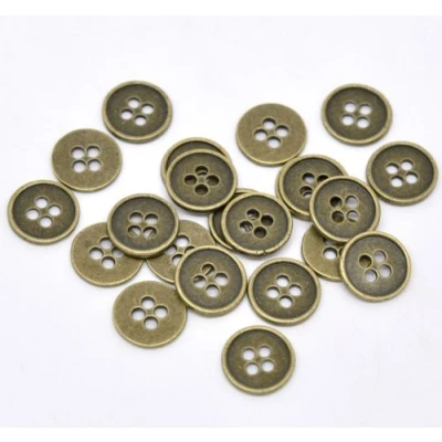 Image of 10 Metal Round 4 Hole Antique Bronze Vintage Colour 25mm Sewing Crafts Making Buttons