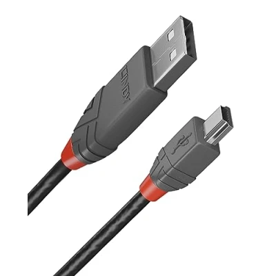 Image of Lindy 5m USB 2.0 Type A to Mini B Cable, Anthra Line, Pro Range, Gold Plated Contacts, Double Shielded, Durable, Flexible Cameras, Hard Drives, GPS, Game Controllers, Music Equipment etc.