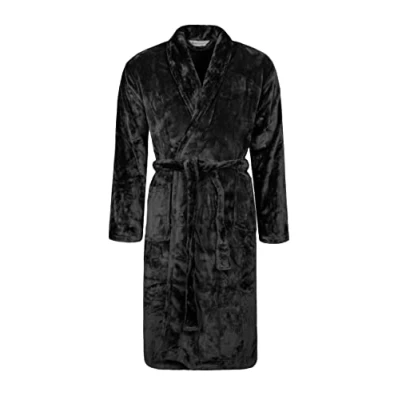 Image of Mens 1 Pack SOCKSHOP Heat Holders Fleece Dressing Gown Black S