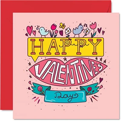 Image of Happy Valentine Day Card for Her Him Cute Cartoon Romantic Valentines Girlfriend Boyfriend Husband Wife Partner Fiance Fiancee, I Love You Card, 145mm x Greeting Cards