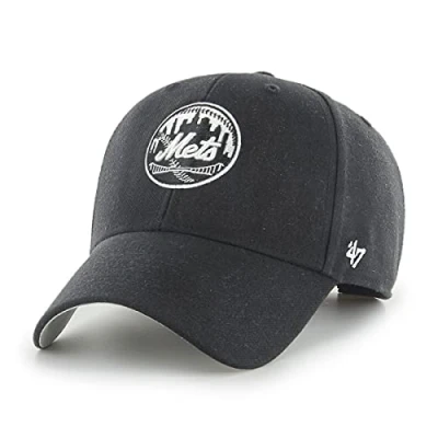 Image of 47 MLB New York Mets MVP Unisex Baseball Cap, Hook &amp; Loop Strap, White Logo, Colour Black