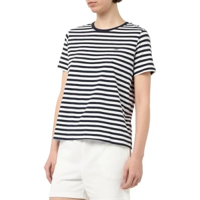 Image of GANT Regular Striped Shield Print Tshirt, Women&#039;s, Size: XL, Evening blue