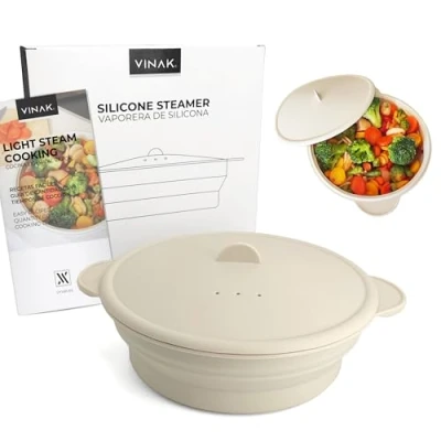 Image of VINAK Silicone Steamer for Microwave and Oven 1200ml Collapsible Case Papillote Steam quickly healthily, easy to clean in dishwasher.