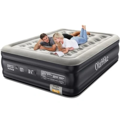 Image of OlarHike Inflatable Air Mattress, Bed with Built in Electric Pump, King Blow Up Self inflating Guest Airbed Flocked Surface for Camping or Home Use, 203x152x46cm(Black)