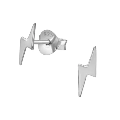 Image of The Rose &amp; Silver Company Women Girls 925 Sterling Rhodium Plated Lightning Bolt Stud Earrings