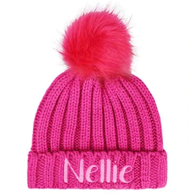 Image of TeddyT&#039;s Personalised Girls Soft Bobble Hat with Pom (2 4 Years) (Pink)