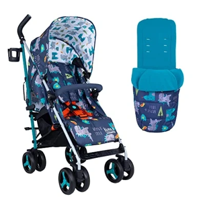 Image of Cosatto Supa 3 Pushchair with Footmuff Lightweight Stroller from Birth to 25Kg Easy, Compact, Umbrella Fold, Large Shopping Basket, Carry Handle Footmuff, Dragon Kingdom