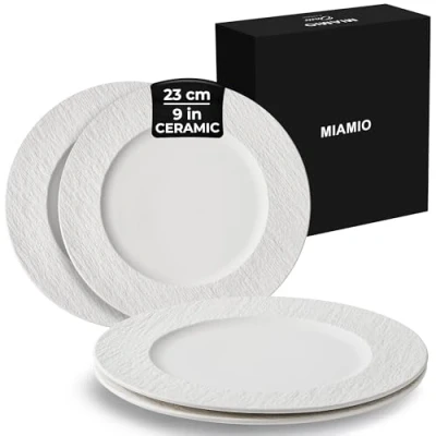 Image of MIAMIO 23 cm, Set of 4 Dinner Plates/Ceramic Plate Set, Crockery Modern Plates, Microwave and Dishwasher Safe Oasis Collection