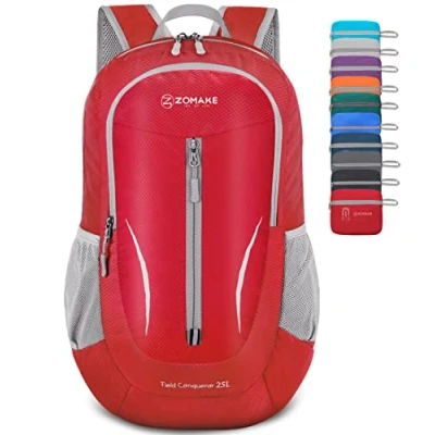 Image of ZOMAKE Ultra Lightweight Foldable Backpack Packable Rucksack 25L Small Backpacks Travel Daypack Water Resistant For Men Women Outdoor Hiking Walking (Red)