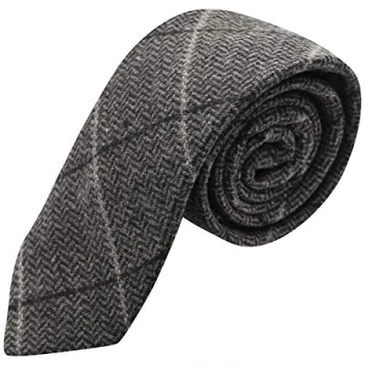Image of King &amp; Priory Luxury Graphite Grey Herringbone Check Tweed Tie