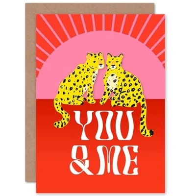 Image of Wee Blue Coo Romantic Love Leopards You and Me Sealed Greeting Card Plus Envelope Blank inside