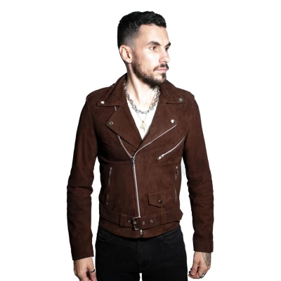 Image of Men&#039;s Classic Brando Casual Brown Suede Leather Biker Jacket XL