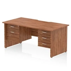 Image of Impulse 1600 x 800mm Scalloped Edge Office Desk Walnut Top Panel End Leg Workstation 1 2 Drawer 3 Fixed Pedestal