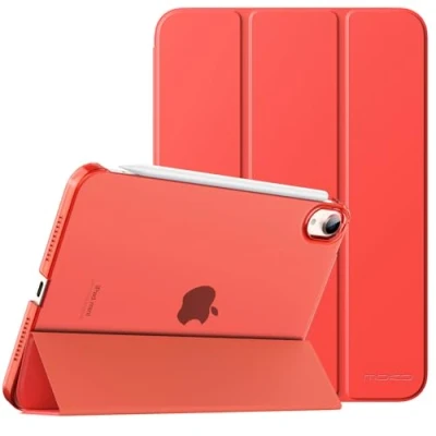 Image of MoKo Case Fit New iPad Mini 6 2021 (6th Generation, 8.3 inch) Slim Lightweight Hard Clear Back Shell Stand Cover with Translucent Frosted Protector, Auto Wake/Sleep, Cherry Tomatoes Red