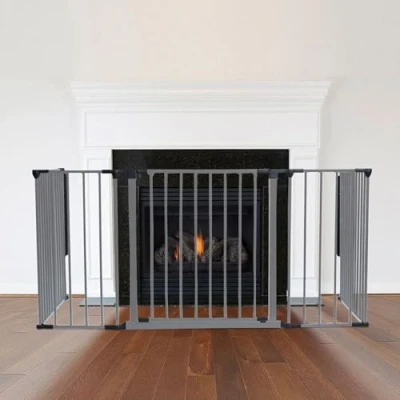 Image of Safetots Multi Panel Fire Surround, 77cm Deep x 138cm Wide, Grey, 70cm Tall, Child and Pet Safety, Baby Toddler Guard, Safety Barrier for Fireplaces, Easy Installation