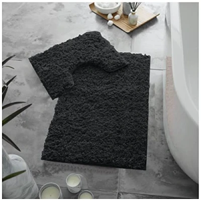 Image of GC GAVENO CAVAILIA Microfibre Bath Mats Sets For Bathroom 2 Piece Pedestal Set Non Slip Quick Drying Shower Mat, Water Absorbent Washable Toilet Rug Black