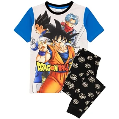 Image of Dragon Ball Z Super Pyjamas Boys Kids Black Grey Blue Goku Vegeta Short Sleeve T Shirt Bottoms Childrens Anime Merchandise 13 14 Years