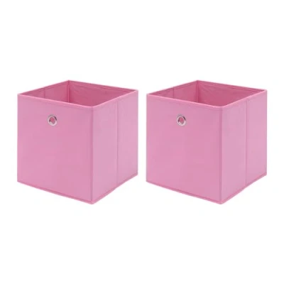 Image of NICEME Foldable Storage Boxes,Non Woven Fabric Box Set of 2,Storage Drawers for Cube Unit,26.5x26.5x28 cm (Hole Grip,Pink)