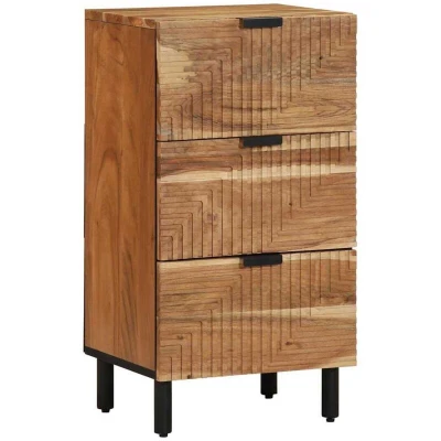 Image of vidaXL Media Storage Cabinet Natural Brown Solid Acacia Wood Modern Rectangular Design for Living Room/Bedroom/Office Ample Shelving Space Varnished Finish 1 Door Assembly Required