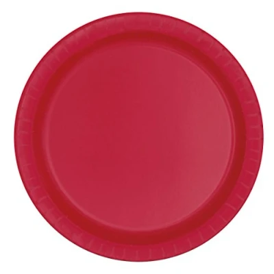 Image of Ruby Red Solid Round Paper Dessert Plates (17cm) 8 Count Vibrant for Parties and Events, Perfect Appetizers, Snacks, Desserts